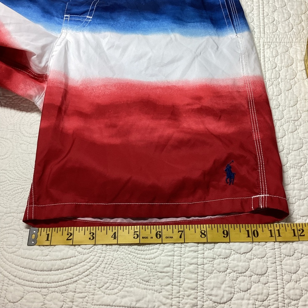 Polo Ralph Lauren Mens Ombre Swim Trunks Size M Red White Blue Tie Pockets Lined - Picture 4 of 15